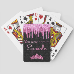 Tropfender Glitter Rosa Schwarz Born to Sparkle Spielkarten