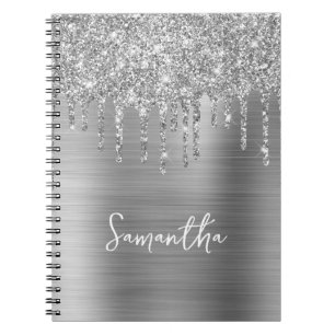 Tropfender silberner Glitter Glam Name Notizblock