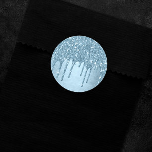 Tropfendes Eis-Glitter   Blau Faux-Funkeln Metalli Runder Aufkleber
