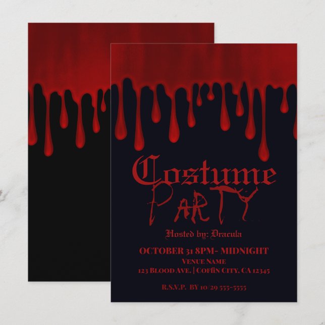 Tropfendes Red Satin Tropfen Halloween-Party Einladung (Vorne/Hinten)
