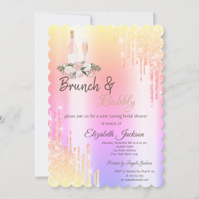 Tropfens Brunch & Bubbly Ombre Brautparty Einladung (Vorderseite)