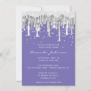Tropfens Glitzer Bridal Wedding Lila Silver Gray Einladung