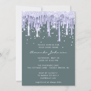 Tropfens Glitzer Bridal Wedding Sweet 16 Lila Mint Einladung