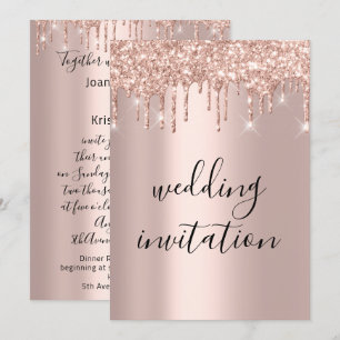 Tropfens Rose Gold Wedding Bridal Glitzer Elegante Einladung