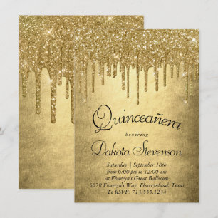 Tropfgold-Glitzer   Champagne Melt Quinceanera Einladung