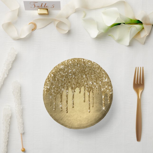 Tropfgold-Glitzer | Luxe Imitats Metallic Sparkle Pappteller (Hochzeit)