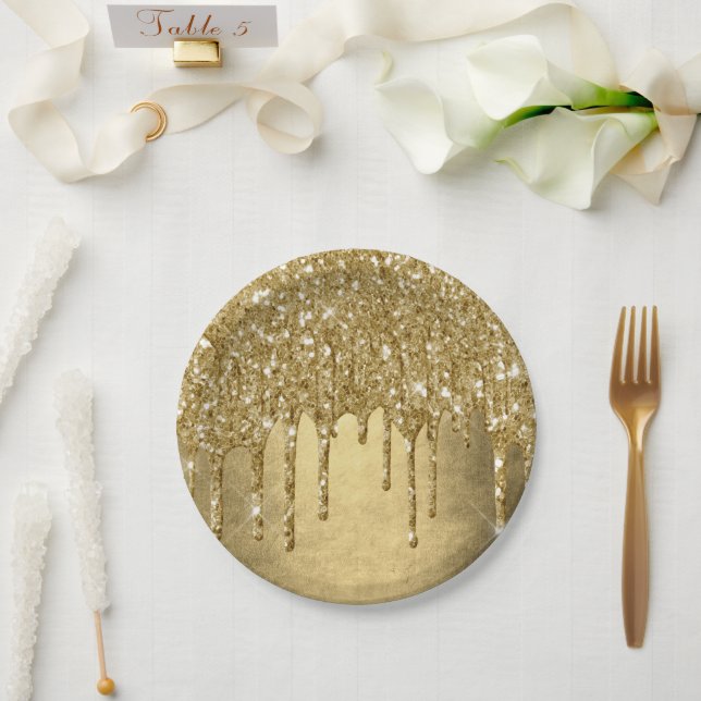 Tropfgold-Glitzer | Luxe Imitats Metallic Sparkle Pappteller (Hochzeit)