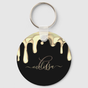 Tropfmetall Gold Monogram Black Elegant Schlüsselanhänger