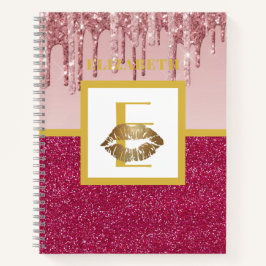 Tropfrosa Rose Gold Glitzer Lips Monogram Girl Notizbuch
