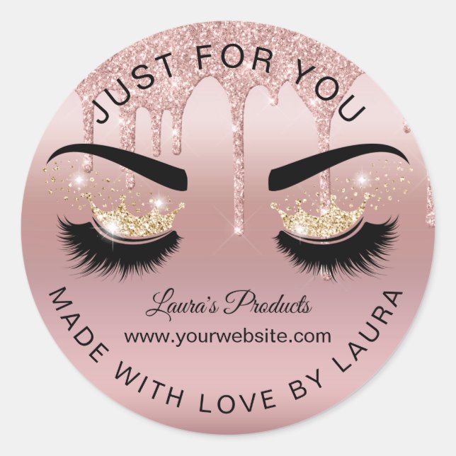 Tropfrosegold Lashes Kronenschminkspulenlaschen Runder Aufkleber (Vorderseite)