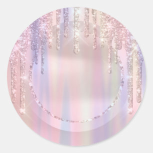 Tropft Glitter Süße 16. Einhorn Holograph Rosa Runder Aufkleber