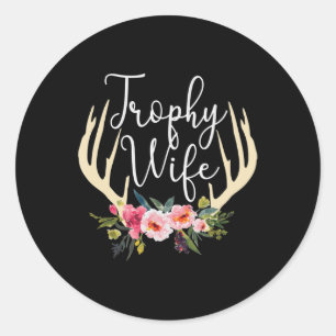 Trophy Ehefrau Niedliche Hirschantler Blume Jäger  Runder Aufkleber