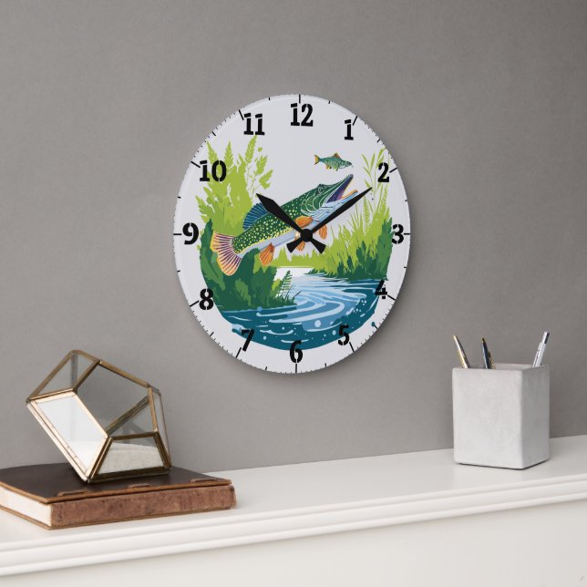 Trophy Pike Jägerjagd Minnow Wall Clock Große Wanduhr (Büro)