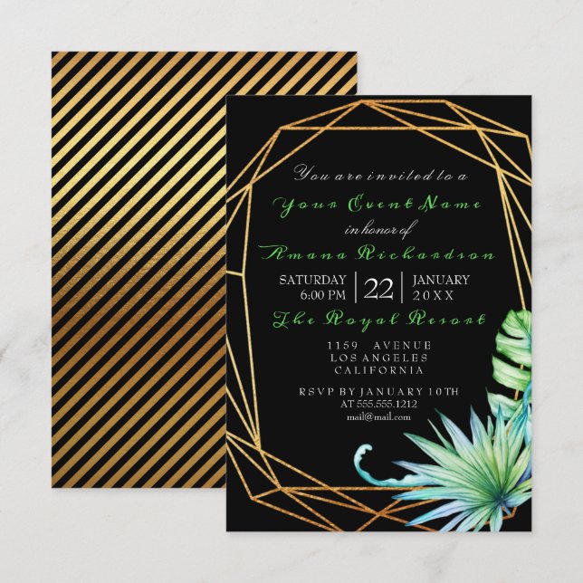 Tropic Aqua Black Birthday Party Gerahmt Einladung (Vorne/Hinten)