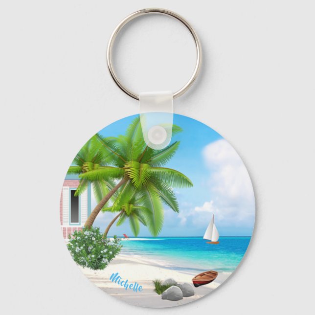 Tropic Beach Individuelle Name Schlüsselanhänger (Vorderseite)