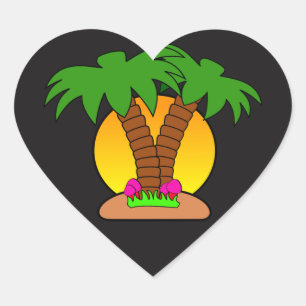 Tropic Island Sunset Heart Sticker