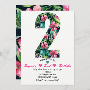 Tropical 2 Deux Second Birthday Party Invitation