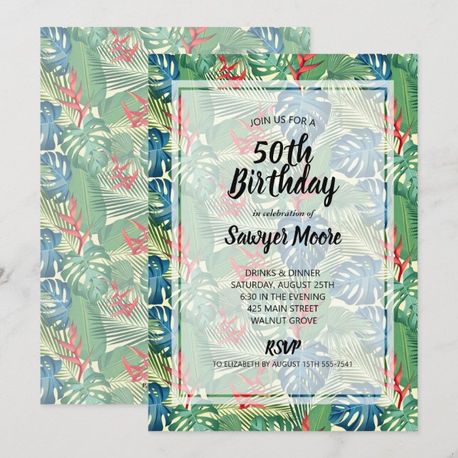 Tropical 50. Geburtstagsparty Einladungen (Vorne/Hinten)