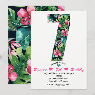 Tropical 7 Seven Seventh Birthday Party Invitation