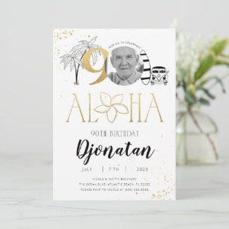 Tropical 90. Geburtstag Gold Einladung mit Foto