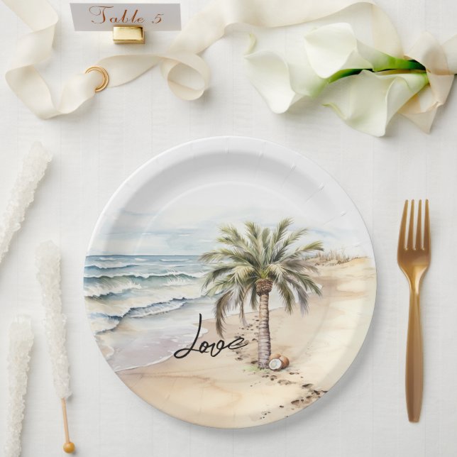 Tropical Aloha Beach Coconuts Palme Tree Pappteller (Hochzeit)