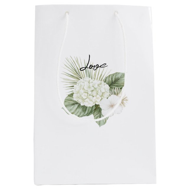Tropical Aloha Beach Hydrangea Blumenhochzeit Mittlere Geschenktüte (Vorderseite)