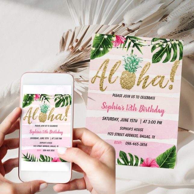 Tropical Aloha Birthday Einladung Hawaiian Einladu (Von Creator hochgeladen)