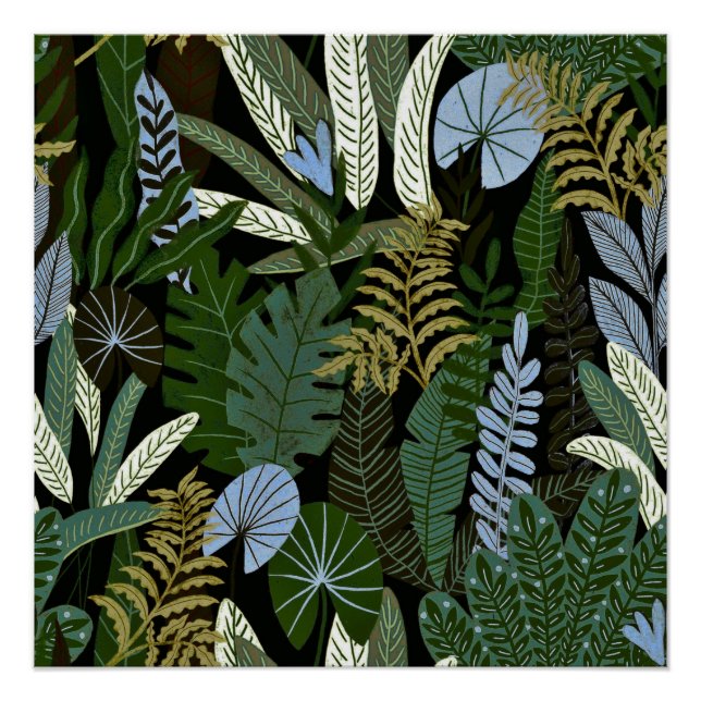 Tropical Aloha Exotic Green Dschungel Muster Poster (Vorderseite)