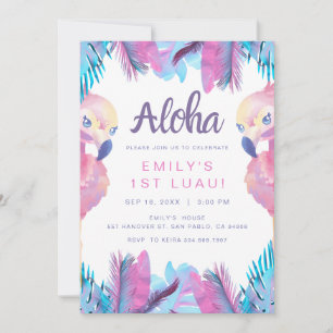 Tropical Aloha Flamingo 1. Geburtstags-Luau Einladung