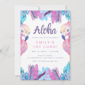 Tropical Aloha Flamingo 1. Geburtstags-Luau Einladung