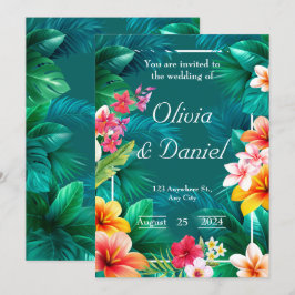 Tropical Aloha Floral Greenerity Wedding Einladung