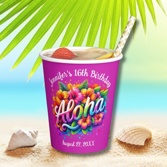 Tropical Aloha Hawaiian Birthday Luau Lila Pappbecher (Von Creator hochgeladen)