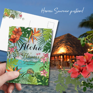 Tropical Aloha Hawaiian Watercolor Hand Painted Postkarte