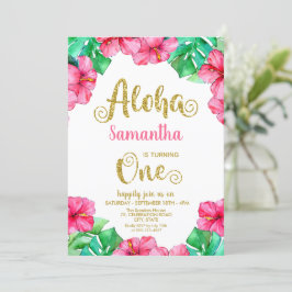 Tropical Aloha Pink Hibiskus 1. Geburtstag Einladung