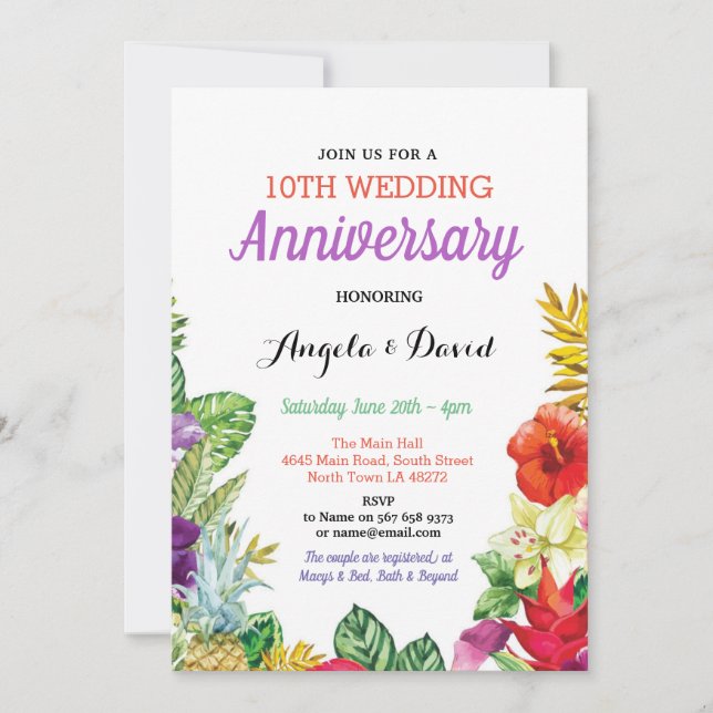 Tropical Aloha Wedding Floral Jubiläum Einladung (Vorderseite)