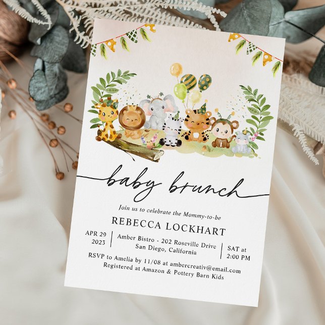 Tropical Animal Safari Thema Girl Baby Brunch Einladung (Von Creator hochgeladen)