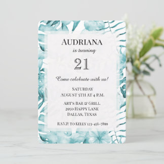 Tropical Aqua Blue Floral Blätter Geburtstag Einladung