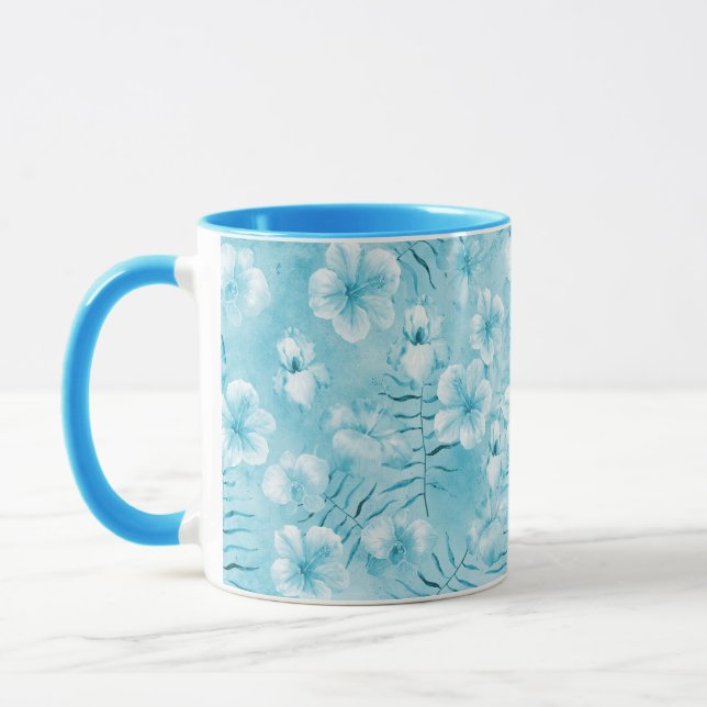 Tropical Aqua White Orchias Hibiskus Floral Tasse (Links)