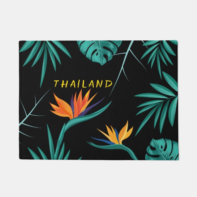 Tropical Aquamarin Blue Green Palm Monogram Thaila Fußmatte (Vorderseite)