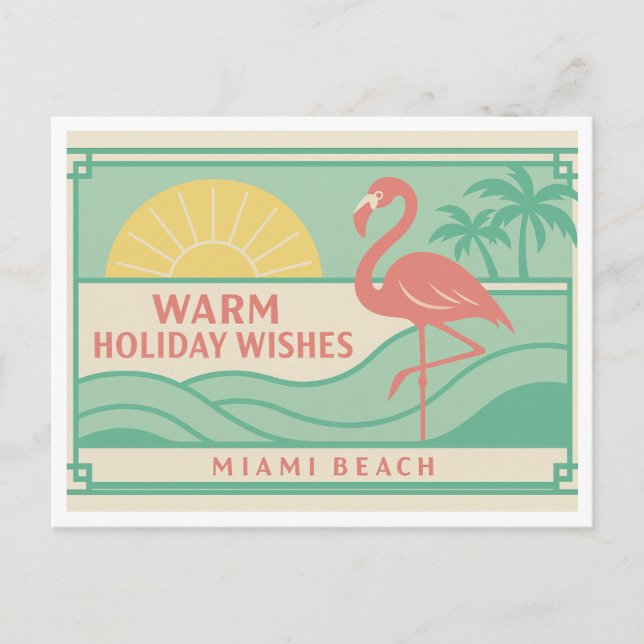 Tropical Art Deco Flamingo Holiday Postcard Postkarte (Vorderseite)