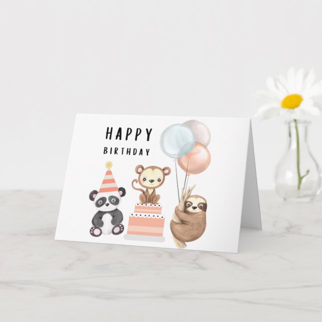Tropical Baby Animal Birthday Card Karte (Kleine Pflanze)