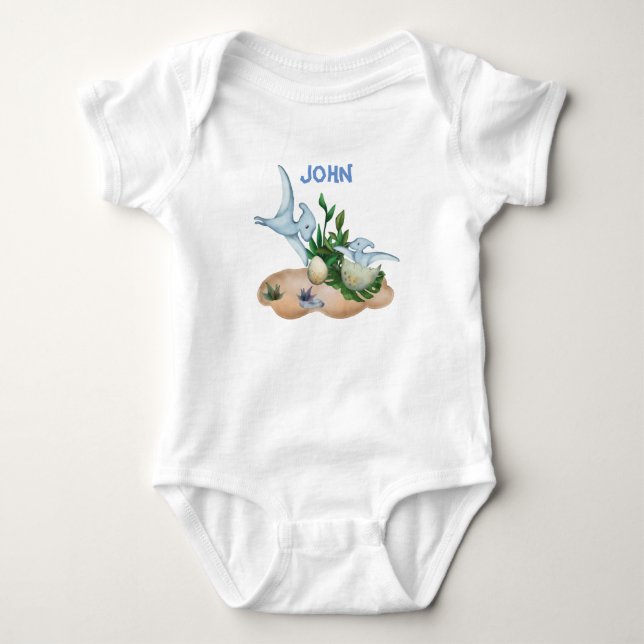 Tropical Baby Dinosaurier Individuelle Name Baby B Baby Strampler (Vorderseite)