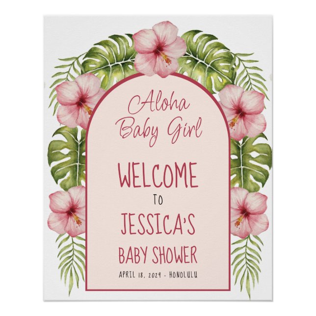 Tropical Baby Dusche Aloha Baby Girl Begrüßungszei Poster (Vorderseite)
