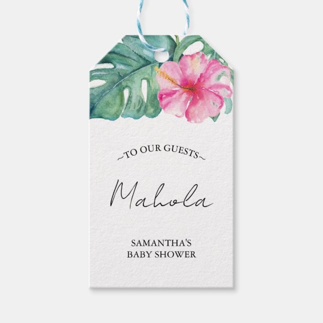 Tropical Baby Dusche Pink Hibiskus Blume Geschenkanhänger (Vorderseite)