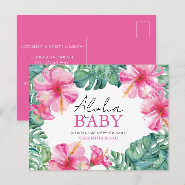 Tropical Baby Shower Invitations Aloha Carte posta (Devant / Derrière)