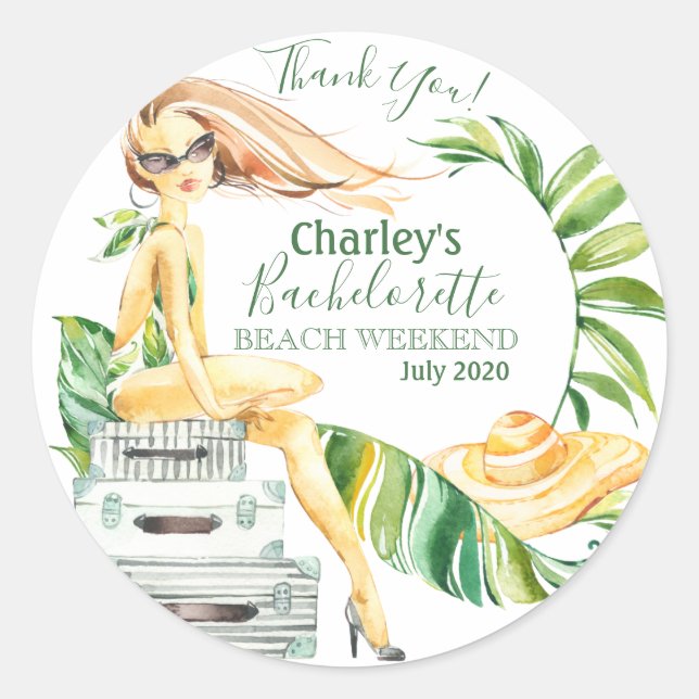 Tropical Bachelorette Beach Party Weekend Runder Aufkleber (Vorderseite)