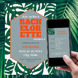 Tropical Bachelorette Party Glitter Monstera Einladung