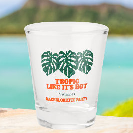 Tropical Bachelorette Party Glitter Monstera Schnapsglas