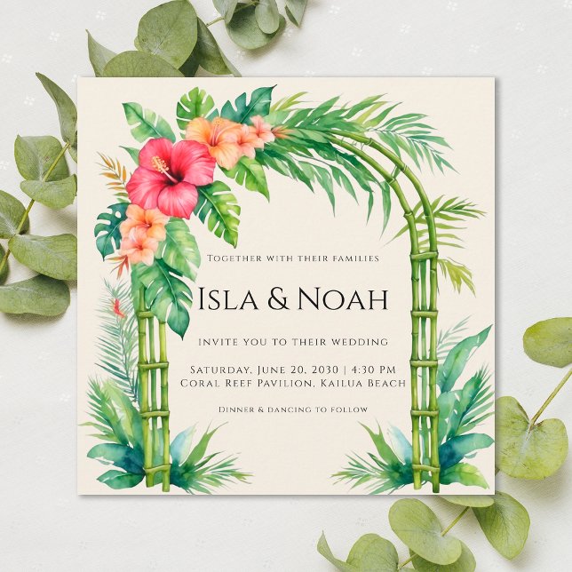Tropical Bamboo Arch Coastal Floral Wedding Einladung (Von Creator hochgeladen)