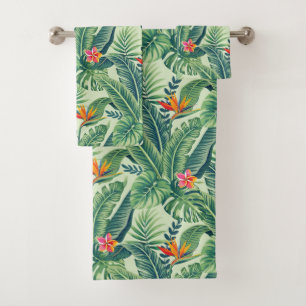 Tropical Banana Monstera Palm Blätter & Blume Badhandtuch Set